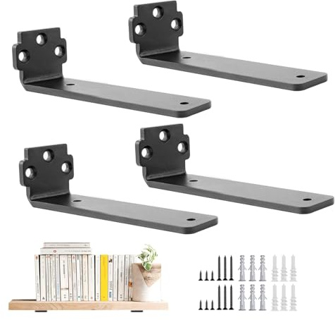 Gexuamz 4 Pezzi Staffe per Mensole Pesanti Nascoste - Angolari in Metallo per Mensole Galleggianti da Muro, Supporto Regolabile per Scaffali - Nero, 15 cm (6 Pollici)