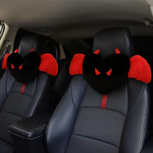 byepica Set di 2 cuscini a forma di cuore, con occhi del diavolo e ali d'angelo, supporto per il collo per auto, camere da letto e spazi di lavoro
