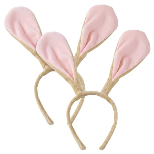 FIGCY Pack de 2 Diademas de Orejas de Conejo, Diadema de Felpa Tono Camello para Disfraz de Pascua, Accesorios de Orejas de Conejo para Carnaval y Fiesta