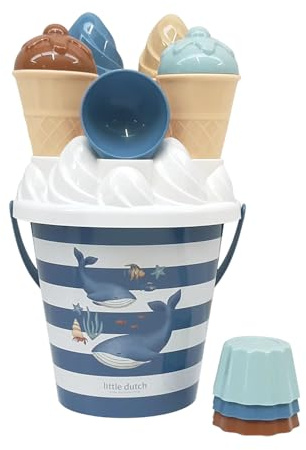 Little Dutch Sandspielset Eimer 14-teilig - Eiscreme Eimerset - Sandspielzeug Strandspielzeug Sandkasten - für Jungen ab 18 Monate - Ocean World