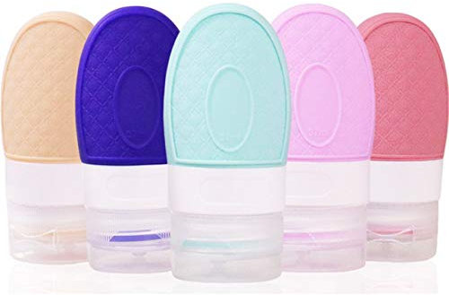 Ulalaza 5 pcs Silicone Voyage Bouteille Set 37 ml Rechargeable Étanche Contenant De Voyage Conteneurs Pour Shampooing Lotion Liquide