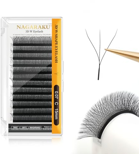 NAGARAKU 3D W Pestañas W Ramo Prefabricado Extensión de Pestañas Hecho a mano WW Profesional Pestañas Postizas Naturales Ahorra Tiempo Volumen Rusas Clover Eyelash Cluster Negro(0.07mm C 8-15mm)