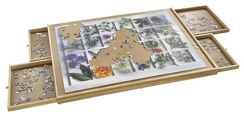 Haushalt International Puzzletisch 1000 bis 1500 Teile Puzzel Tisch 90x67cm Puzzel Board 4 Schubladen, Braun, XL