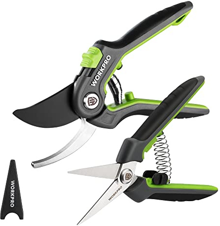 WORKPRO Garden Pruning Shears 2 Pack, 8 Bypass Pruning Shears and 6.25 Straight Garden Scissors, Premium Plant Shears, Garden Clippers Hand Tools for Cutting Flowers, Trimming Plants, Picking Fruits