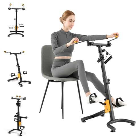 GYMAX Vélo d’Appartement Pliable, 9 Hauteurs Réglables, Corde de résistance, Poignées Rotatives, Exerciseur à Pédales pour Entraînement de Mains, Bras, Jambes et Genoux, pour Fiteness, Personnes Âgées