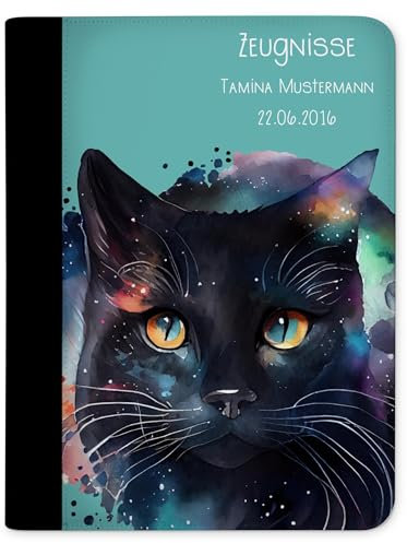 CreaDesign Customize A4 Zeugnismappe für Kinder - 26.7 x 32.7 x 1 cm, erweiterbar auf bis zu 20 Fächer, Sichtbuch ohne Klarsichthüllen, Katze schwarz Design, Dokumentenmappe für Schüler