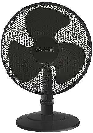 CRAZYCHIC - Ventilateur de Tabe Pied Silencieux - Puissant 55W - Diamètre 40 CM - 3 Vitesses - Ventilateur Electrique Oscillation Automatique - Tête Inclinable - Noir