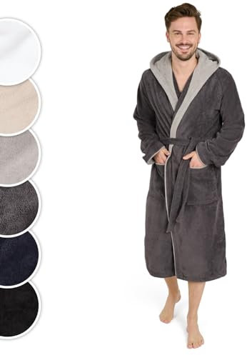 Blumtal Bademantel Herren Baumwolle 100% in XL - OEKO-TEX zert. Morgenmantel Herren Kapuze - Bademantel Frottee + Velours - Saunamantel Männer - Mantel Sauna Anthrazit-Grau