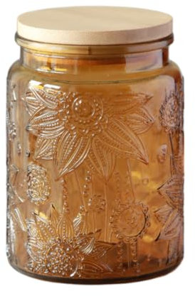 Tarro de vidrio vintage de 23.7 onzas líquidas con tapa, tarro de cristal de colores para despensa de cocina, tarro de almacenamiento de alimentos para café, té, dulces, galletas, azúcar (amarillo, 1