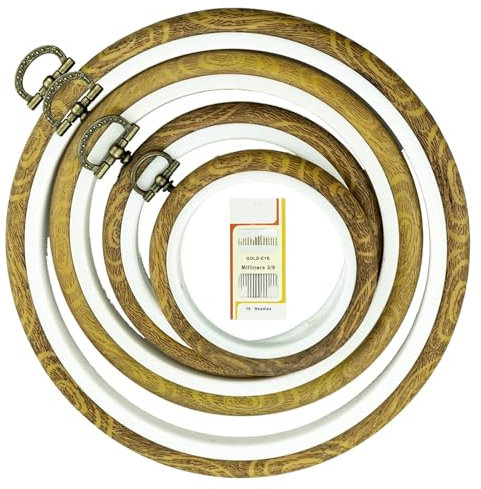 Stickrahmen-Set aus Kunstholz, rund, Kunststoff, Kreis, Kreuzstich, Kreis, Ringe für DIY, Handwerk, Nähen, inklusive 16 goldfarbenen Nähnadeln