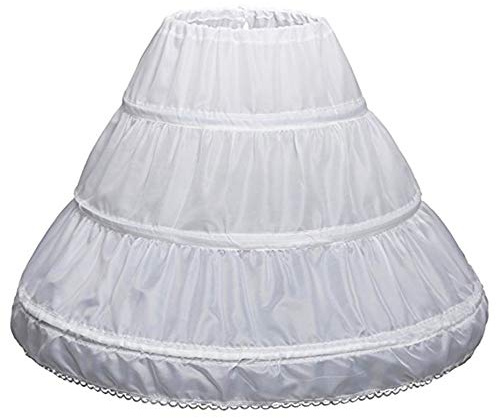 EXCLEN Girls Children Petticoat A-Line 3 Hoops One Layer Kids Crinoline Lace Trim Flower Girl Dress Underskirt Adjustable Waist for Age 4-6 Years Old. White