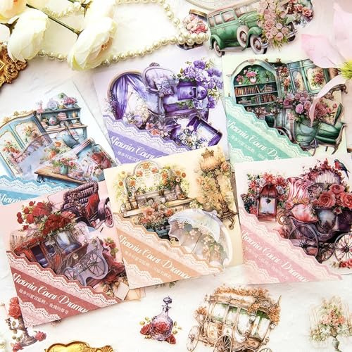 120Pz Adesivi Scrapbooking Stickers Vintage Corte Scrapbook Bullet Journal Accessori per Junk Journal Adesivi，Journaling Album Fai da Te，Diario, Album Decorativa