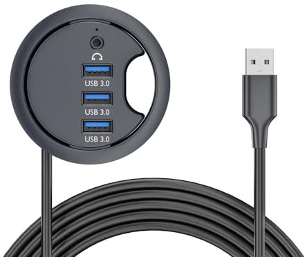 NFHK Hub USB 3.0 Carte son 3 ports USB 60 mm Oeillet Répartiteur Station d'accueil Casque Micro Interface Audio pour PC de Bureau