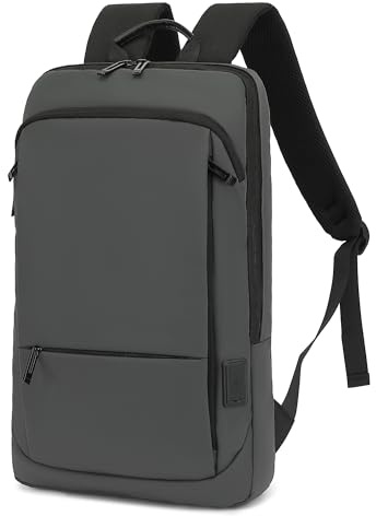 VARLIVOO Herrryggsäck stor ryggsäck 15,6 tum med USB-port typ-c axelremmar som andas lätt PC väska skola arbete resor vattentät polyester, Grå, L