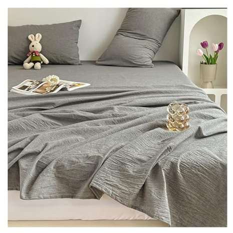 Bettlaken ohne Gummizug aus 100% Gewaschener Baumwolle Kariert Betttuch ohne Gummi Hochwertige Bettwäsche Weich und Atmungsaktiv(Light Gray,160x230cm+48x74cm x1)