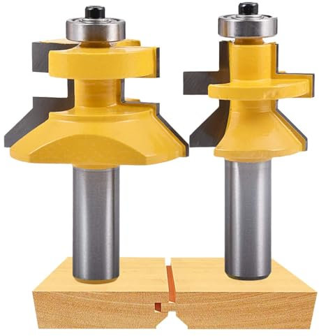 HOHXEN 2 Piezas 1/2 '' Vástago Lengüeta y Ranura Router Bit Set, Ranura en V & Juego de Fresas de Ranurar con Tapacantos para Pisos, MDF, Madera Maciza, Tableros de Partículas, Madera Contrachapada