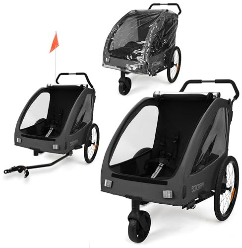 509 Trailer II, Multi Use Bicycle Trailer for Kids from 6m Up, for Pet, for Cargo, Convertible to 3-Wheel Push Wagon, Max Load 50kg, Include Raincover (Dark Grey)