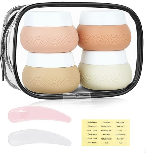 TAIXING Lot de 4 bouteilles de voyage en silicone de 30 ml - Boîtes à crème à remplir - Anti-fuite - 4 couleurs - Avec sac transparent - Pour cosmétiques, lotions, crèmes, masques - Sans BPA