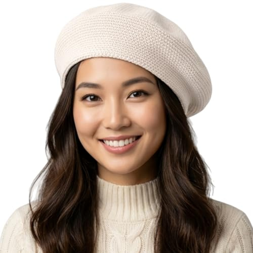 HIQIU Baskenmütze Sommer Damen Dünne Atmungsaktiv Barett - Leichte Damen Baskenmütze Künstler Maler Beret Hut Legere Beanie-Mütze (DE/NL/SE/PL, Alphanumerisch, Einheitsgröße, M, Weiß)