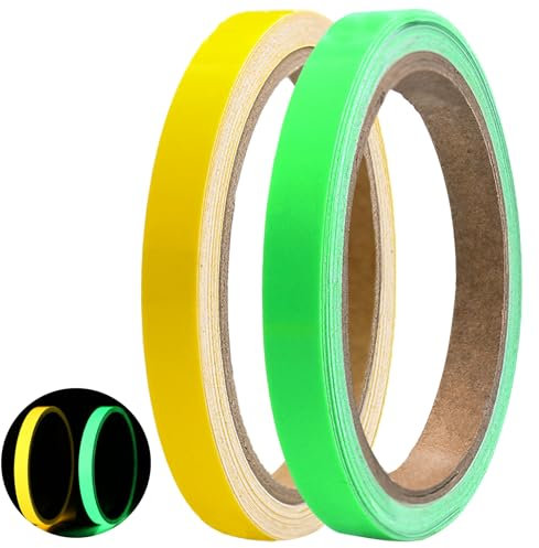 2 Rotoli 1cm×5m Nastro Fluorescente Adesivo,Nastro Bagliore Nel Buio Impermeabile,Nastro Luminoso Autoadesivo,per Scale,Cartello di Uscita,Gradini