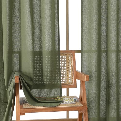 OWENIE Colin - Tende extra lunghe, colore verde salvia, per camera da letto e soggiorno, 2 pannelli, 2 pannelli, semi velate, filtraggio della luce, in morbido cotone e lino, tende moderne con tasca