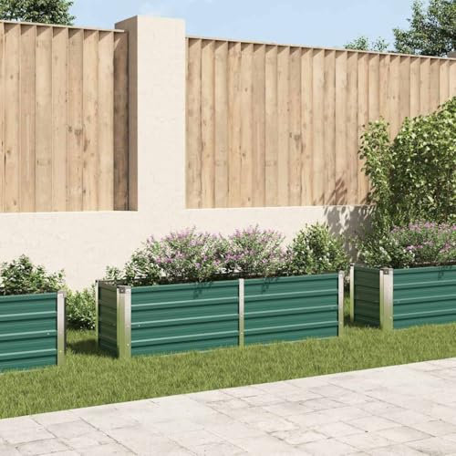 Moderno bancal elevado de acero galvanizado, para jardín y terraza, 160 x 40 x 45 cm, color verde