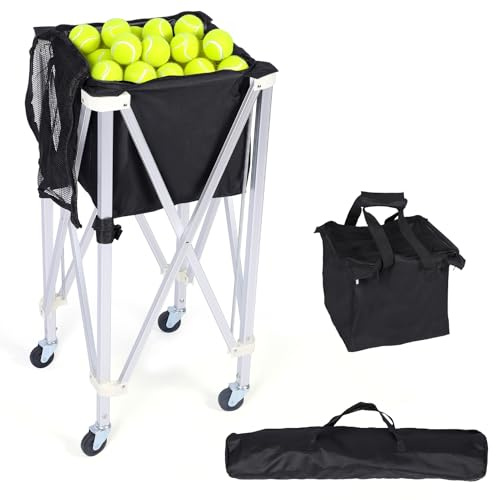 ZEMBSOYA Pelotas de tenis portátiles Hopper, Carro de tenis con ruedas, plegable, gran capacidad, cesta de pelotas de tenis, 170 bolas para entrenamiento