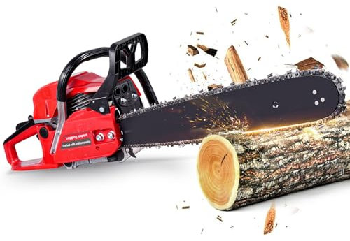 52cc Petrol Chainsaw, 2 Stroke Powerful Gasoline Chainsaw 4.2KW 11500PRM Gas Powered Chainsaws with 550ML Large Capacity Fuel Tank, 20 Metal Saw Blade for Trimming Branches, Tree Felling