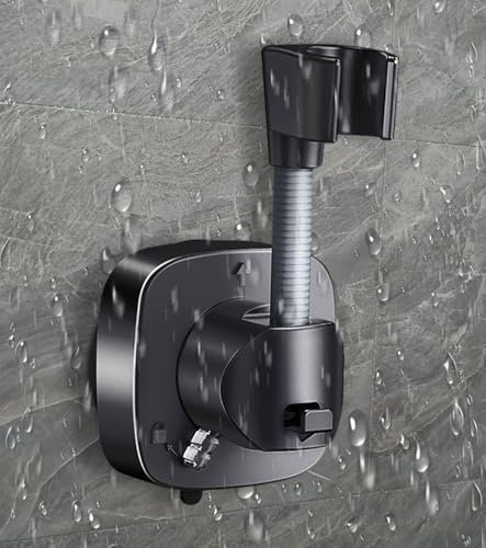Supporto Doccia a Ventosa Regolabile 360° Senza Trapano | Portata 10kg | Staffa Universale per Soffione Doccino | Montaggio a Parete per Bagno | Nero in ABS Resistente