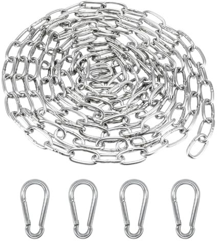 Chaîne en acier inoxydable avec mousqueton, chaîne en acier, 1,5 m, diamètre 2 mm, chaîne en acier rond, à suspendre, convient pour laisses de chien, fauteuils suspendus et balançoires