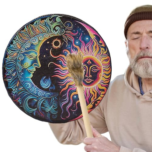 Handtrummor för vuxna, shamanisk handtrumma | Handgjord shamantrumma av PU för hand | Vintage shamaniskt ljudverktyg med fantastisk ton, redo andliga musiktillbehör