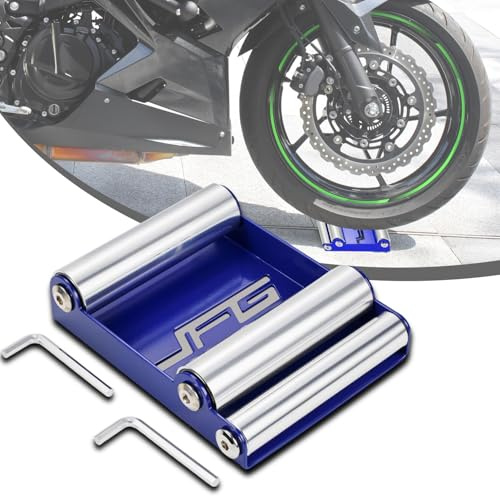 JFG RACING Soporte Rodillo Moto,Soporte Rodillo Limpieza Ruedas para Limpieza de Neumáticos y Lubricación Cadenas Moto Medianas < 220 kg y Ancho de Neumático <180 mm Azul