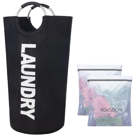 Laundry Bags Set with 2 Mesh Laundry Wash Bags (40x50cm) & 1 Large Collapsible Laundry Basket(90L),Laundry Wash Bags with Zips,Waterproof&Foldable Washing Bin for Laundry Room,Bathroom,Bedroom,Dorm