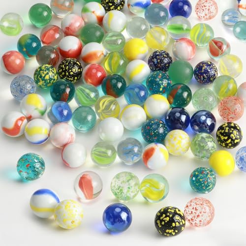 JSMTKJ 100 Pièces Billes en Verre Enfant Galots Billes Colorées 16mm | Billes en Verre Bariolées Petites billes de verre pour Enfants Jeu de Billes Décoration de Plantes