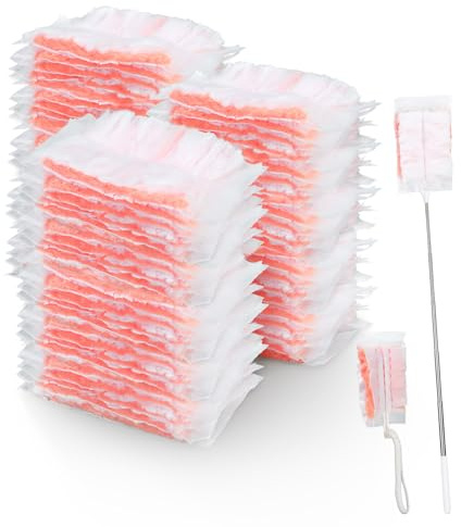 Zaxiva 60 stycken dammmagnetset, dammvippa för dammdukar, djurhår för swiffer dammvippa påfyllningspaket, dammdukar, rengöringsdamm, dammduk, påfyllning med 1 handtag för djurhår, damm, rosa