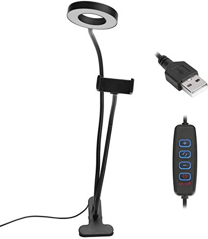 LED-ringljus Selfie-ljus Justerbar skrivbordslampa med telefonhållare 3 färglägen 10 ljusstyrkanivåer för livestreaming Makeup Videoinspelning Svart aluminiumlegering 27,6 tum