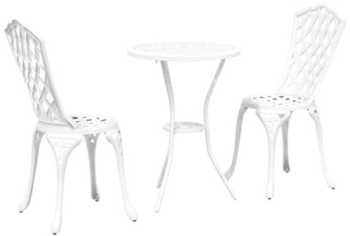 Genérico Set Bistro da Giardino 3 PCS Bianco Alluminio,Bianco,11.86kg,42002392