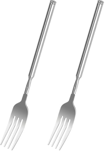 2 forchette telescopiche, 22,1 – 64,6 cm, in acciaio inox, manico lungo, forcella allungabile, forcella telescopica, forchette da togliere per barbecue, cena, frutta, dessert, forchette da fonduta