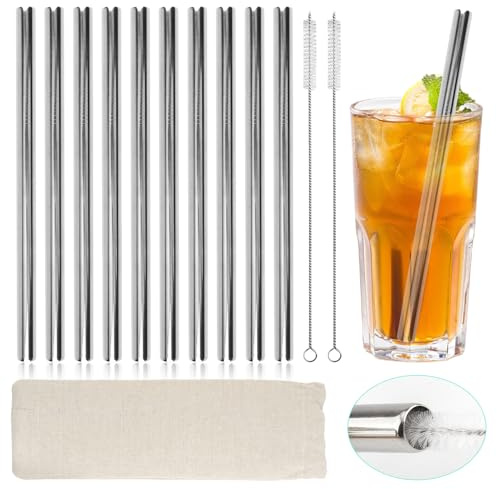 LEIMEND Set di 13 Cannucce Riutilizzabili 215x10mm Cannucce Acciaio