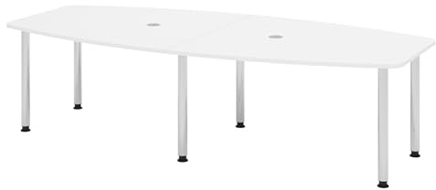 Bümö Konferenztisch oval 280x130 cm großer Besprechungstisch in Weiss, Besprechungstisch mit Chromfüßen, Meetingtisch für 10 Personen, XXL-Tisch für Besprechungsraum & Meeting