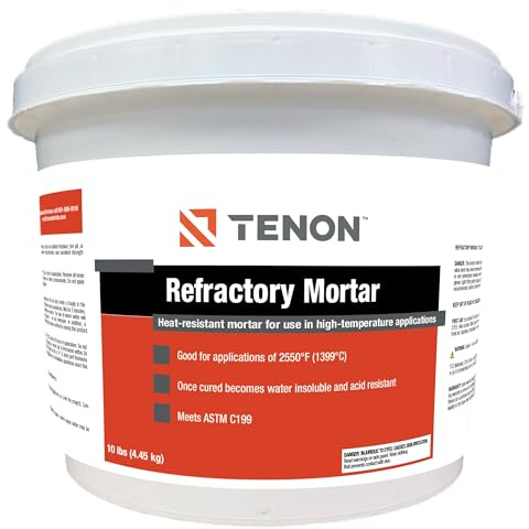 Tenon Refractory Mortar - High Temperature Mix for Fireplaces, Fire Pits, Chimneys, Parging, Brick, Clay, and More, White in Color, High Heat Resistance, Up to 2550°F (1, 10 Pounds)