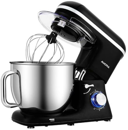 Aucma Stand Mixer,7L Tilt-Head Food Mixer, 6 Speed Electric Kitchen Mixer with Dough Hook, Wire Whip & Beater 1400W (7L, Black)