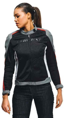 Dainese Hydraflux 2 Air Lady D-Dry Jacket, Motorradjacke Sommer mit Abnehmbarem Wasserdichtem Futter, Damen, Schwarz/Charcoal-Gray/Lava Rot, 50