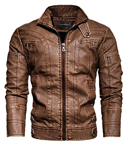 Veste en cuir synthétique pour homme avec fermeture éclair et col montant, Pérou., S