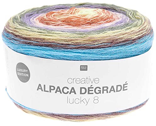Bobbel Alpaka Wolle Farbverlauf Rico Creative Alpaca Degrade Lucky 8 Color 12, 200g Farbverlaufswolle zum Häkeln oder Stricken