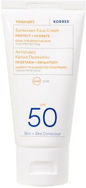 KORRES YOGHURT Crema solar facial SPF50, se absorbe en un instante, hidrata durante mucho tiempo, resistente al agua, 50 ml.