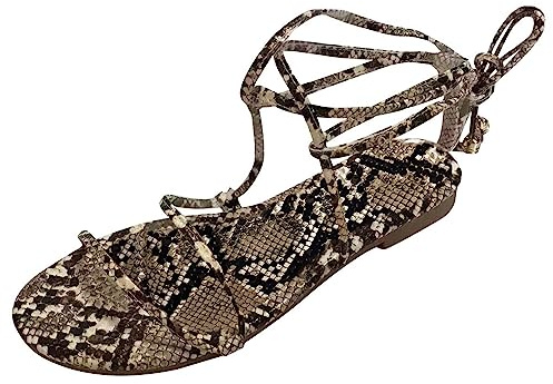 Roman Sandals Women's Summer Strappy Sandals Women's Flat Glitter Sandals High Lace Gladiator Sandals Sexy Sandals Chic Modern Barefoot Sandals Without Heel Open Beach Sandals, brown, 8 UK