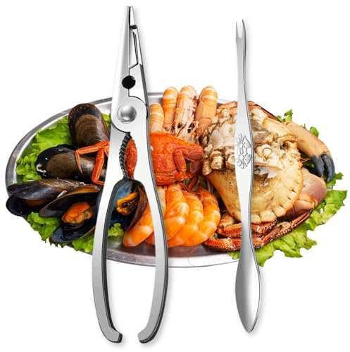CHEFZOCO Pinza e forchetta per frutti di mare, utensili per frutti di mare, attrezzi per frutti di mare, pinza e forchetta per crostacei, pinze per frutti di mare, set di apertura di frutti di mare