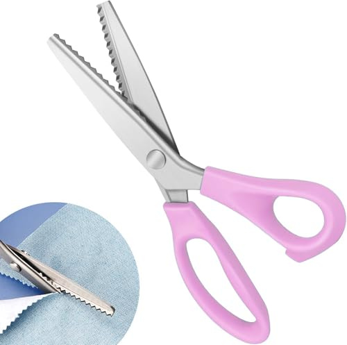 Pinking Shears, 9 Zig Zag Cut Scissors Sewing Scissors, Professional Pinking Dressmaking Tailor Craft Scissors with 5mm Serrated Cutting Edge, for Fabric Leather Paper Cutting, Decorative Edge (Pink)