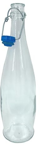 Chabrias Ltd Traditional Glass Water Bottle with Swing Top Single 1 Litre (1000 ml) Plastic Stopper, Airtight Seal